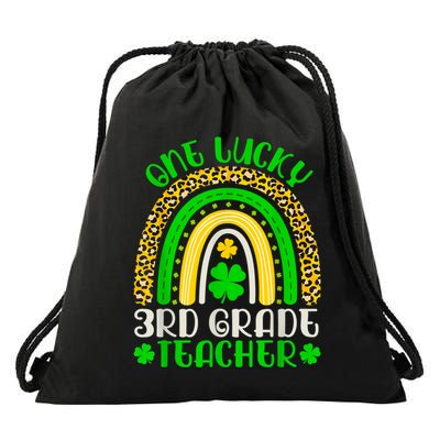 One Lucky 3rd Grade Teacher Leopard Rainbow St. Patricks Drawstring Bag