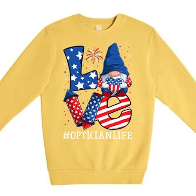 Optician Love 4th Of July Gnome Usa Patriotic Gift Premium Crewneck Sweatshirt