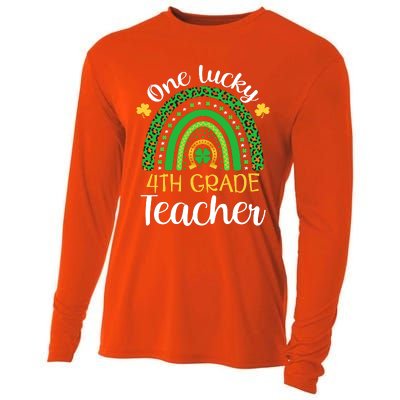 One Lucky 4th Grade Teacher St Patricks Day Teacher Rainbow Graphic Plus Size Cooling Performance Long Sleeve Crew