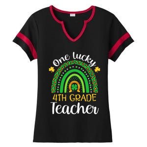 One Lucky 4th Grade Teacher St Patricks Day Teacher Rainbow Graphic Plus Size Ladies Halftime Notch Neck Tee