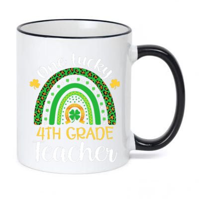 One Lucky 4th Grade Teacher St Patricks Day Teacher Rainbow Graphic Plus Size 11oz Black Color Changing Mug