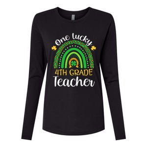 One Lucky 4th Grade Teacher St Patricks Day Teacher Rainbow Graphic Plus Size Womens Cotton Relaxed Long Sleeve T-Shirt