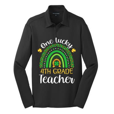 One Lucky 4th Grade Teacher St Patricks Day Teacher Rainbow Graphic Plus Size Silk Touch Performance Long Sleeve Polo