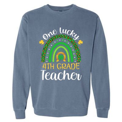 One Lucky 4th Grade Teacher St Patricks Day Teacher Rainbow Graphic Plus Size Garment-Dyed Sweatshirt