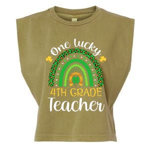 One Lucky 4th Grade Teacher St Patricks Day Teacher Rainbow Graphic Plus Size Garment-Dyed Women's Muscle Tee