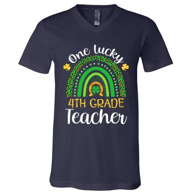 One Lucky 4th Grade Teacher St Patricks Day Teacher Rainbow Graphic Plus Size V-Neck T-Shirt