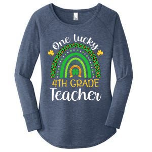 One Lucky 4th Grade Teacher St Patricks Day Teacher Rainbow Graphic Plus Size Women's Perfect Tri Tunic Long Sleeve Shirt