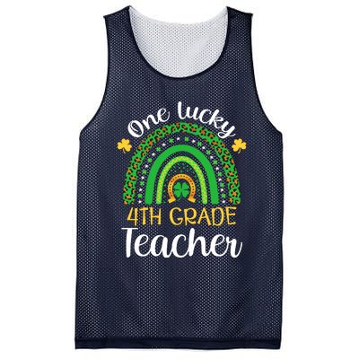 One Lucky 4th Grade Teacher St Patricks Day Teacher Rainbow Graphic Plus Size Mesh Reversible Basketball Jersey Tank