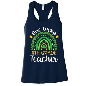 One Lucky 4th Grade Teacher St Patricks Day Teacher Rainbow Graphic Plus Size Women's Racerback Tank