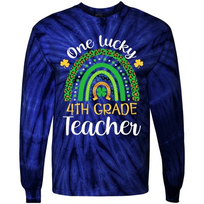 One Lucky 4th Grade Teacher St Patricks Day Teacher Rainbow Graphic Plus Size Tie-Dye Long Sleeve Shirt