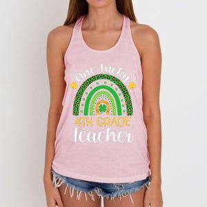 One Lucky 4th Grade Teacher St Patricks Day Teacher Rainbow Graphic Plus Size Women's Knotted Racerback Tank