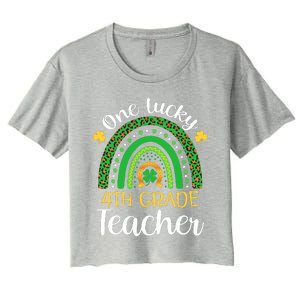 One Lucky 4th Grade Teacher St Patricks Day Teacher Rainbow Graphic Plus Size Women's Crop Top Tee