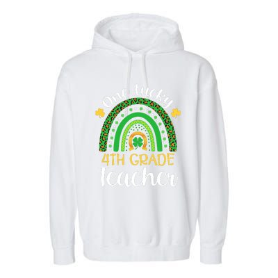 One Lucky 4th Grade Teacher St Patricks Day Teacher Rainbow Graphic Plus Size Garment-Dyed Fleece Hoodie