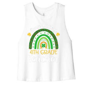 One Lucky 4th Grade Teacher St Patricks Day Teacher Rainbow Graphic Plus Size Women's Racerback Cropped Tank