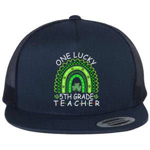 One Lucky 5th Grade Teacher Rainbow Leopard Lucky Patricks Great Gift Flat Bill Trucker Hat