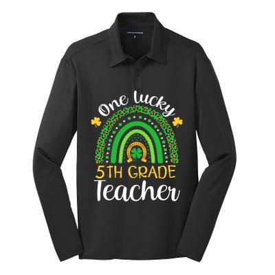 One Lucky 5th Grade Teacher St Patricks Day Teacher Rainbow Graphic Plus Size Silk Touch Performance Long Sleeve Polo