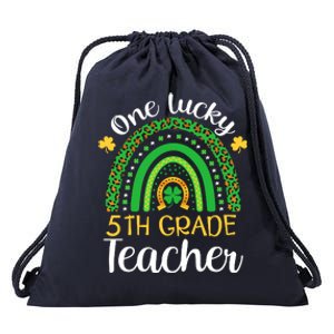 One Lucky 5th Grade Teacher St Patricks Day Teacher Rainbow Graphic Plus Size Drawstring Bag