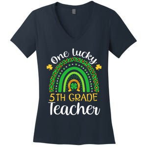 One Lucky 5th Grade Teacher St Patricks Day Teacher Rainbow Graphic Plus Size Women's V-Neck T-Shirt