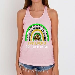 One Lucky 6th Grade Teacher St Patricks Day Rainbow Gift Women's Knotted Racerback Tank