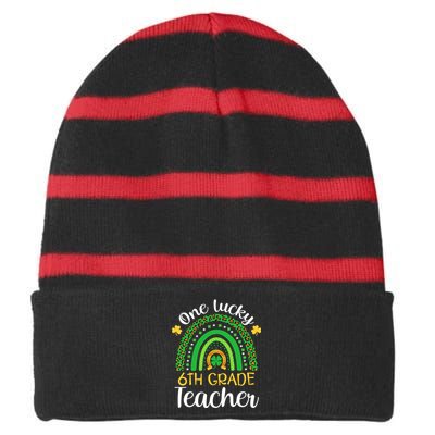 One Lucky 6th Grade Teacher St Patricks Day Teacher Rainbow Graphic Plus Size Striped Beanie with Solid Band