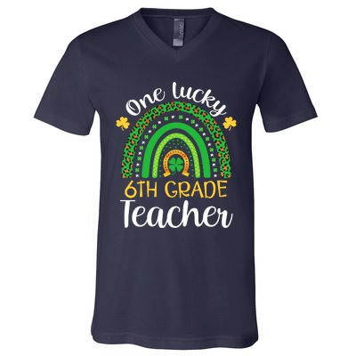 One Lucky 6th Grade Teacher St Patricks Day Teacher Rainbow Graphic Plus Size V-Neck T-Shirt