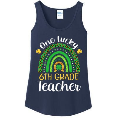 One Lucky 6th Grade Teacher St Patricks Day Teacher Rainbow Graphic Plus Size Ladies Essential Tank