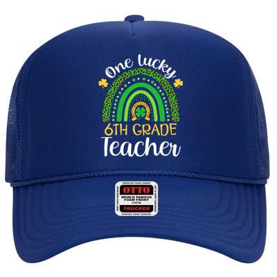 One Lucky 6th Grade Teacher St Patricks Day Teacher Rainbow Graphic Plus Size High Crown Mesh Back Trucker Hat