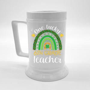 One Lucky 6th Grade Teacher St Patricks Day Teacher Rainbow Graphic Plus Size Beer Stein