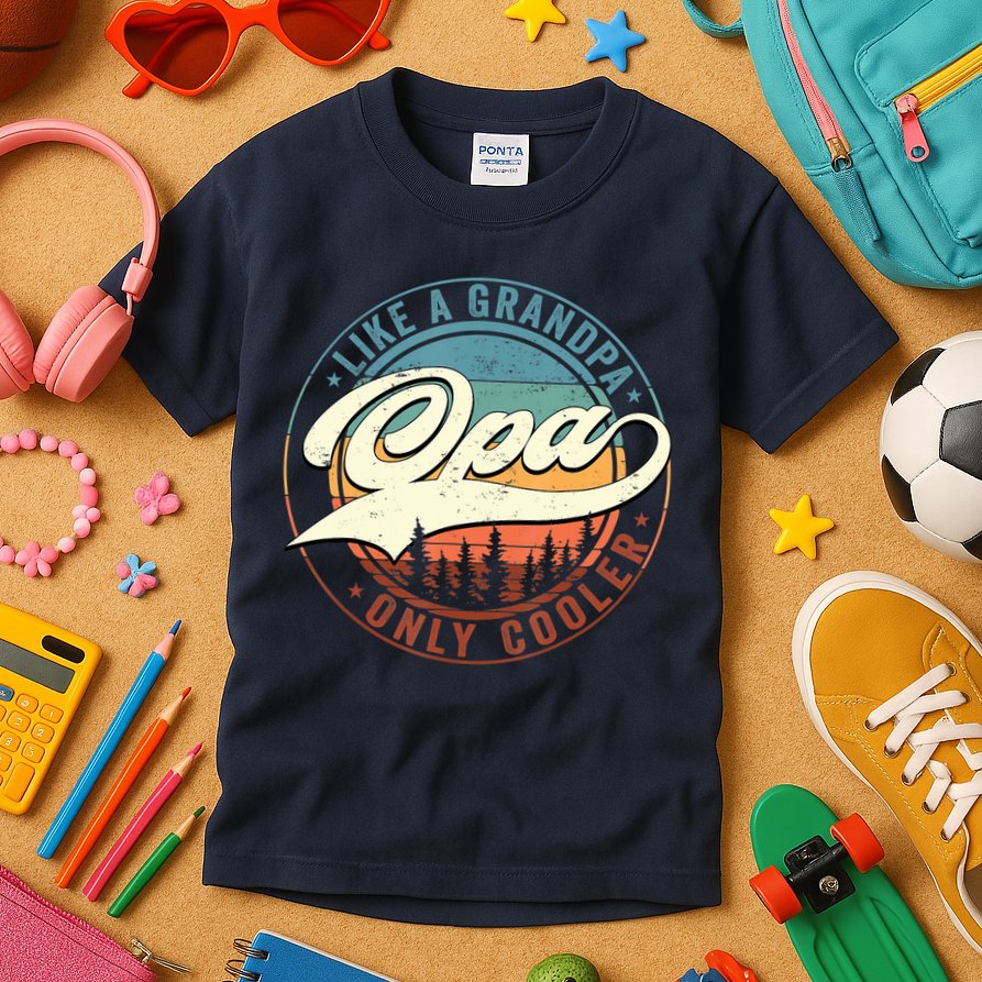 Opa Like A Grandpa Only Cooler Vintage Retro Opa Dad Kids T-Shirt