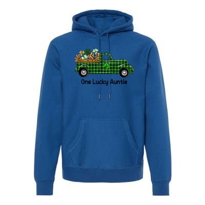 One Lucky Auntie Truck Green Plaid Shamrock St Patrick's Day Cool Gift Premium Hoodie