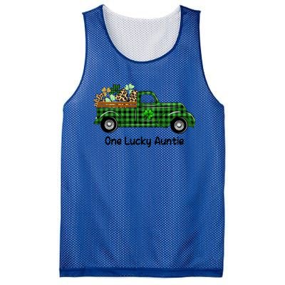 One Lucky Auntie Truck Green Plaid Shamrock St Patrick's Day Cool Gift Mesh Reversible Basketball Jersey Tank