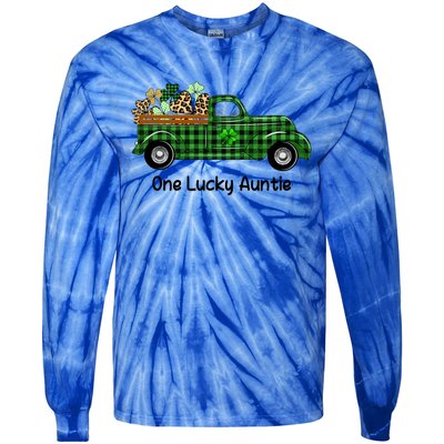 One Lucky Auntie Truck Green Plaid Shamrock St Patrick's Day Cool Gift Tie-Dye Long Sleeve Shirt