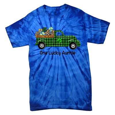 One Lucky Auntie Truck Green Plaid Shamrock St Patrick's Day Cool Gift Tie-Dye T-Shirt