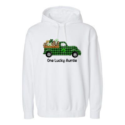 One Lucky Auntie Truck Green Plaid Shamrock St Patrick's Day Cool Gift Garment-Dyed Fleece Hoodie