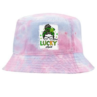 One Lucky Aunt Messy Bun Hair Bleached Saint Patrick's Day Tie-Dyed Bucket Hat