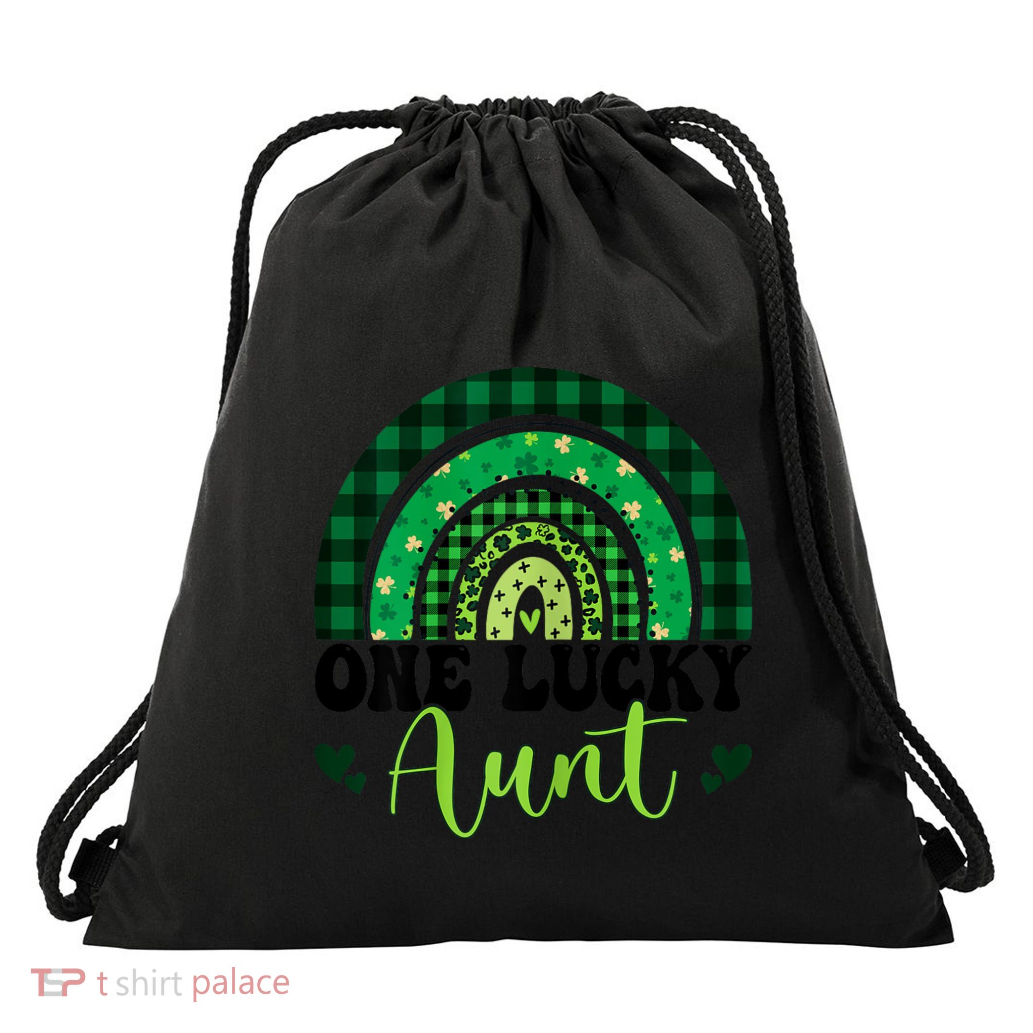 One Lucky Aunt Rainbow Irish St Patricks Day Shamrock Drawstring Bag