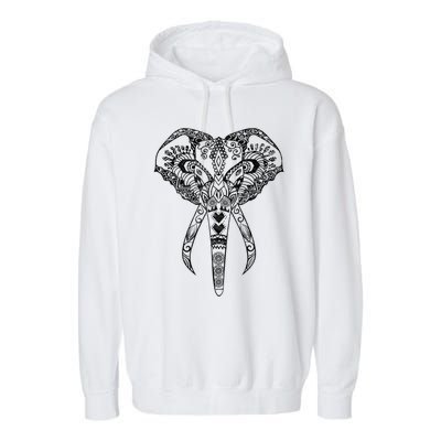 Ornate Line Art Aesthetic Elephant Print Animal Lover Yoga Meaningful Gift Garment-Dyed Fleece Hoodie