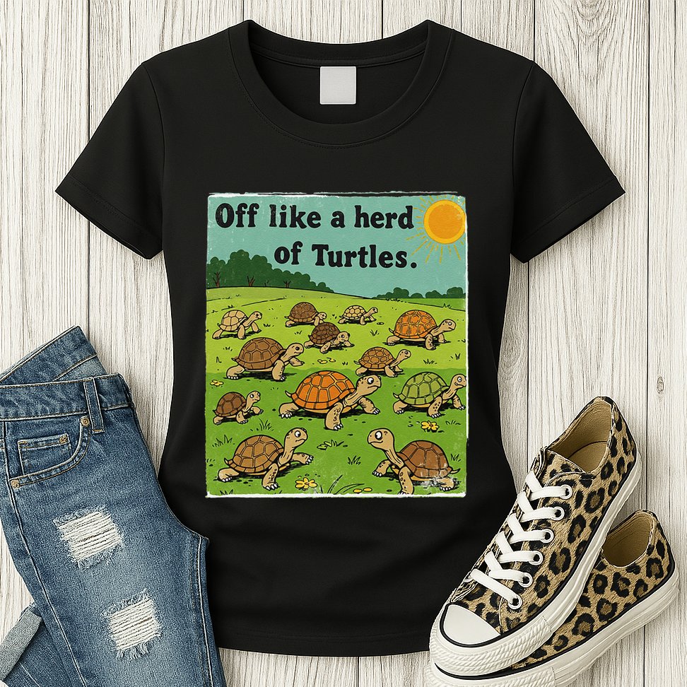 Off Like A Herd Of Turtles! Funny Family Saying Womens T-Shirt