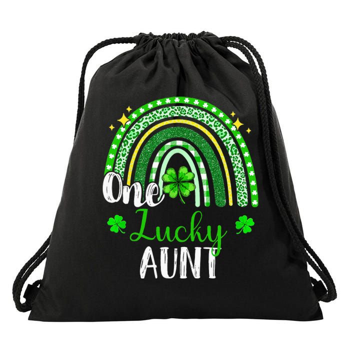 One Lucky Aunt Leopard green Rainbow St Patrick’s Day Drawstring Bag