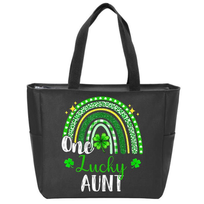 One Lucky Aunt Leopard green Rainbow St Patrick’s Day Zip Tote Bag