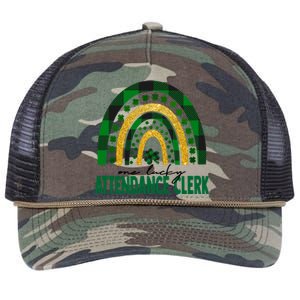 One Lucky Attendance Clerk Rainbow St Patricks Day Gift Retro Rope Trucker Hat Cap