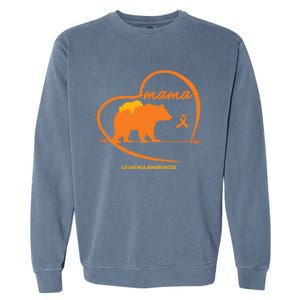 Orange Leukemia Awareness Mom Son Daughter Mama Bear Cancer Great Gift Garment-Dyed Sweatshirt