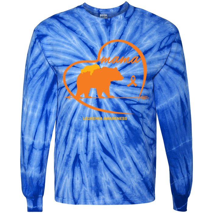 Orange Leukemia Awareness Mom Son Daughter Mama Bear Cancer Great Gift Tie-Dye Long Sleeve Shirt