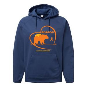 Orange Leukemia Awareness Mom Son Daughter Mama Bear Cancer Great Gift Performance Fleece Hoodie