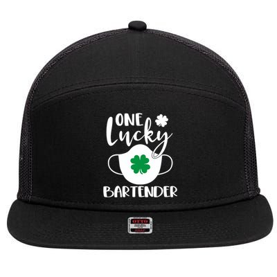 One Lucky Bartender St Patrick's Day Bartending Meaningful Gift 7 Panel Mesh Trucker Snapback Hat