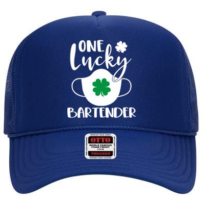 One Lucky Bartender St Patrick's Day Bartending Meaningful Gift High Crown Mesh Back Trucker Hat