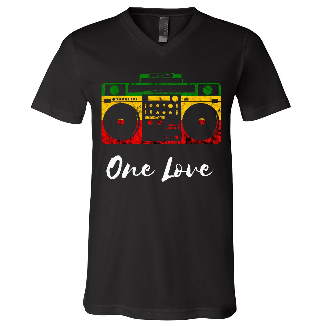 One Love Boombox Musicbox Rasta Reggae Music Rastafari Roots V-Neck T-Shirt