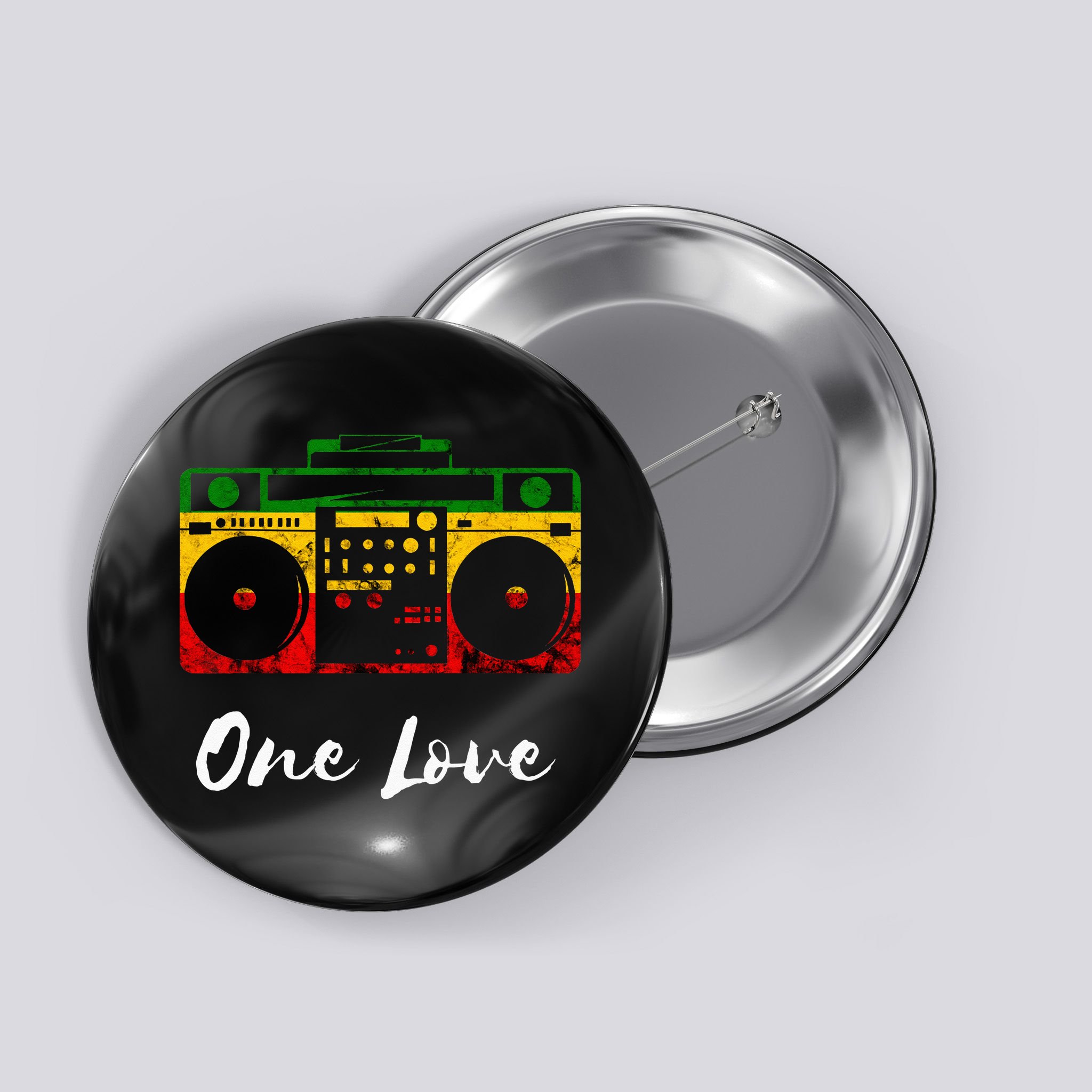 One Love Boombox Musicbox Rasta Reggae Music Rastafari Roots Button