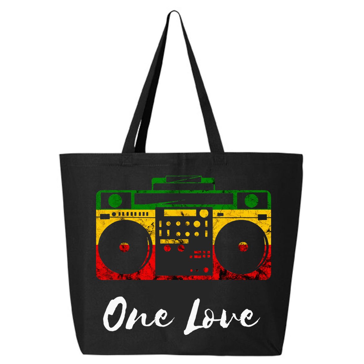 One Love Boombox Musicbox Rasta Reggae Music Rastafari Roots 25L Jumbo Tote