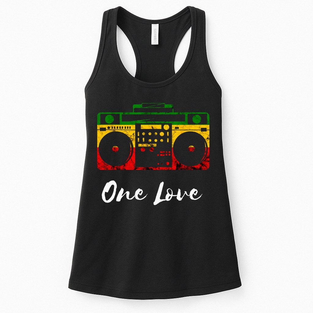 One Love Boombox Musicbox Rasta Reggae Music Rastafari Roots Womens Tank Top